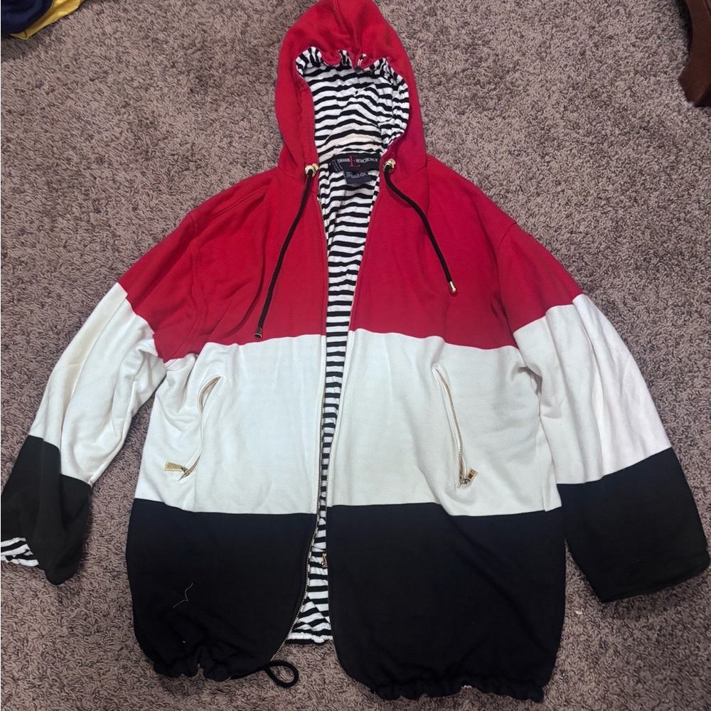 Red White & Black Colorblock Hooded Jacket Escada Sport